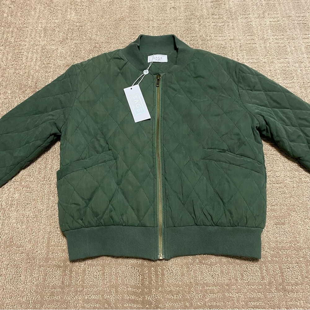 {Sage The Label} Green Quilted Bomber Jacket ~ Size XS - Picture 4 of 16